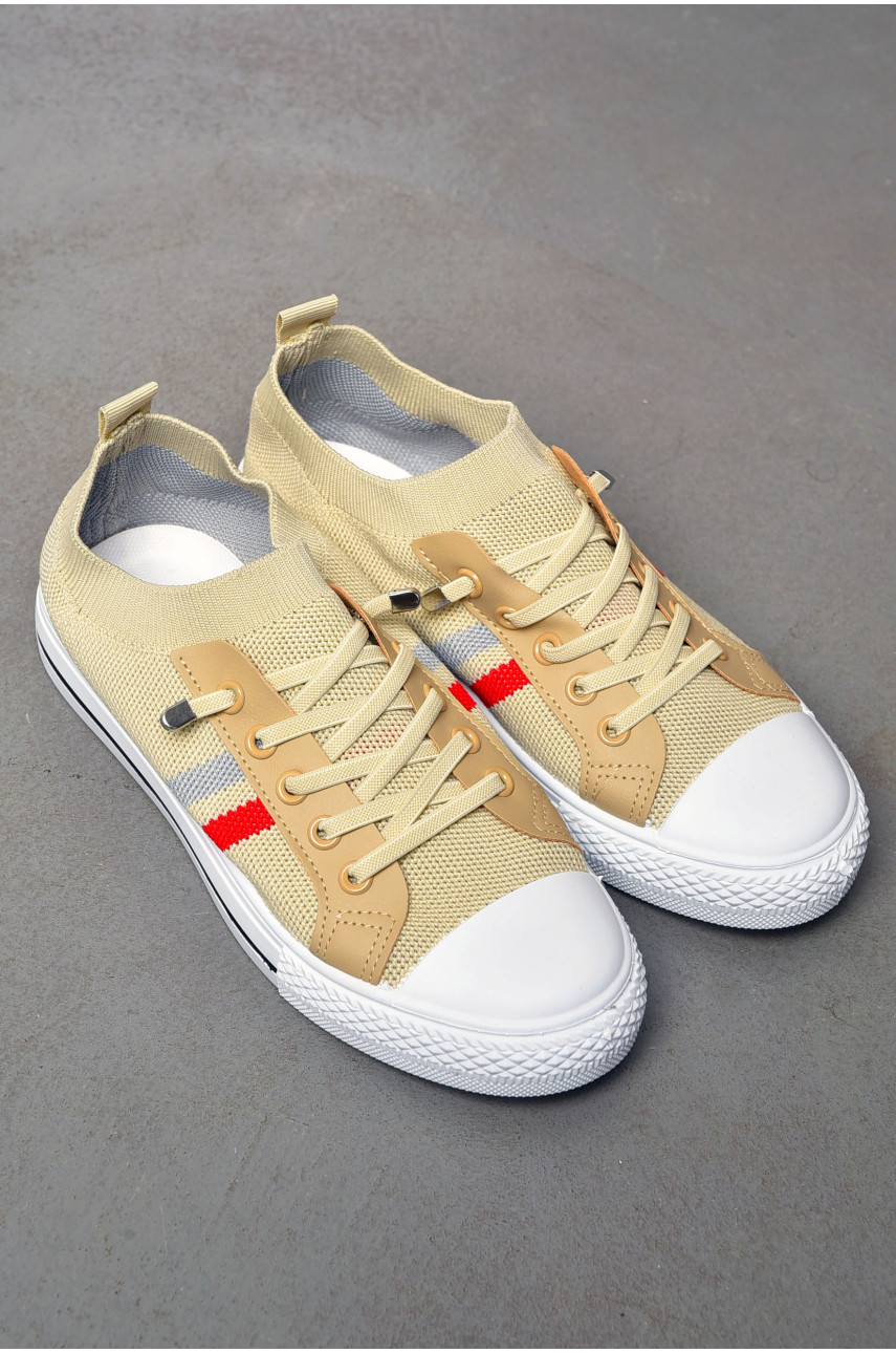 Кеды женские бежевого цвета на шнуровке текстиль 777-В1091 203135