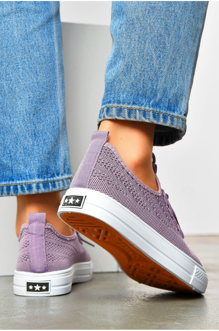Кеды женские светло-фиолетового цвета на шнуровке текстиль 777-В1089 203136