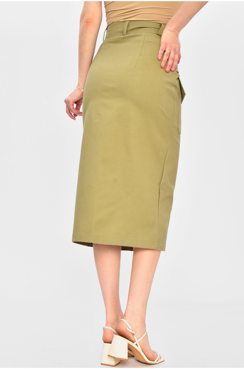 Юбка женская однотонная оливкового цвета 551 203160