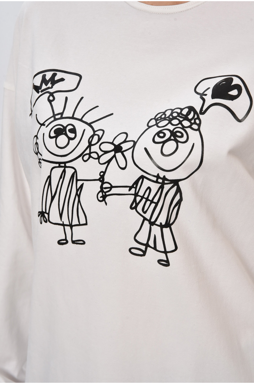 Кофта жіноча напівбатальна білого кольору з принтом 104 203210