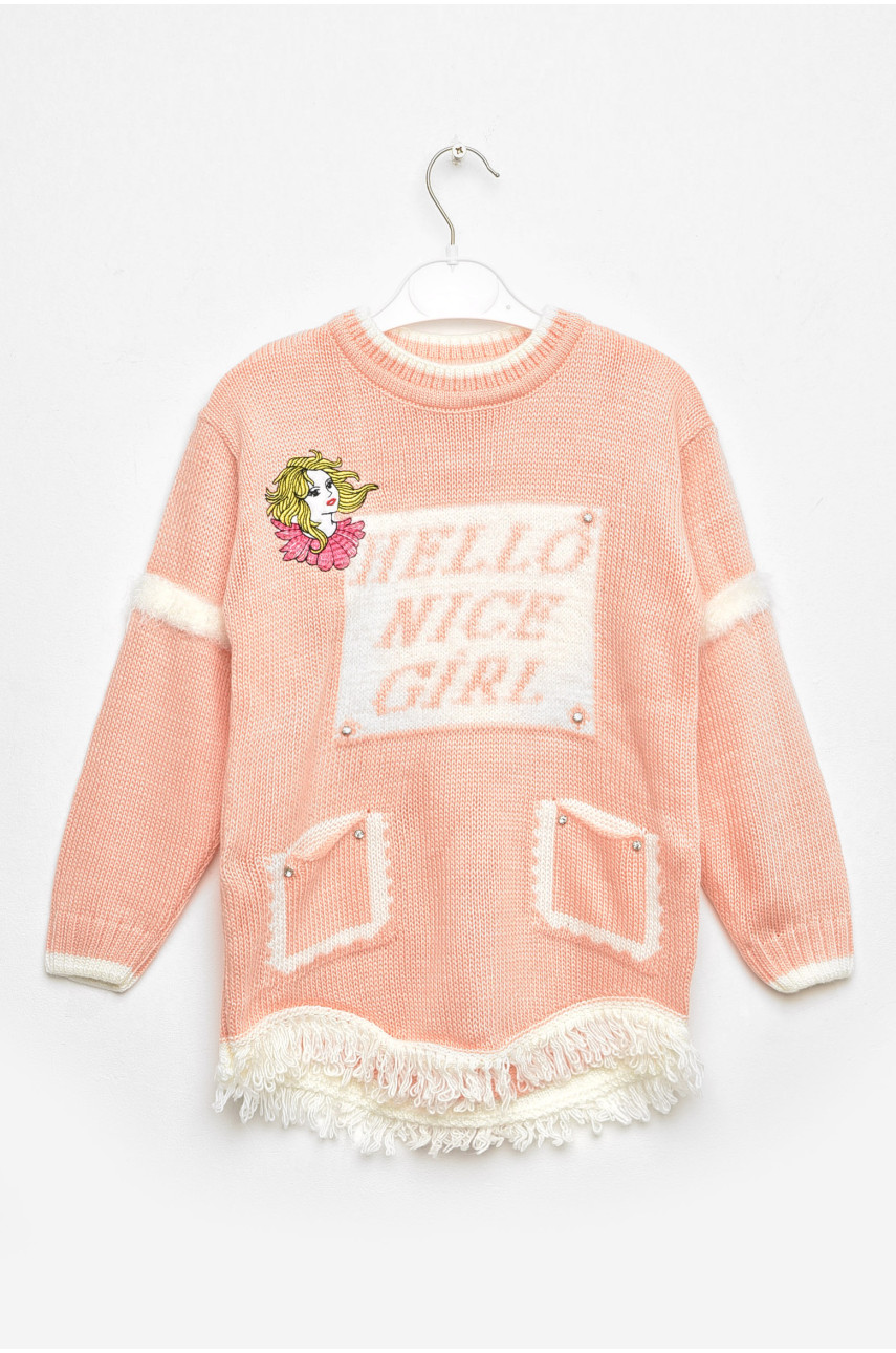 Кофта детская для девочки персикового цвета с принтом 829 203358