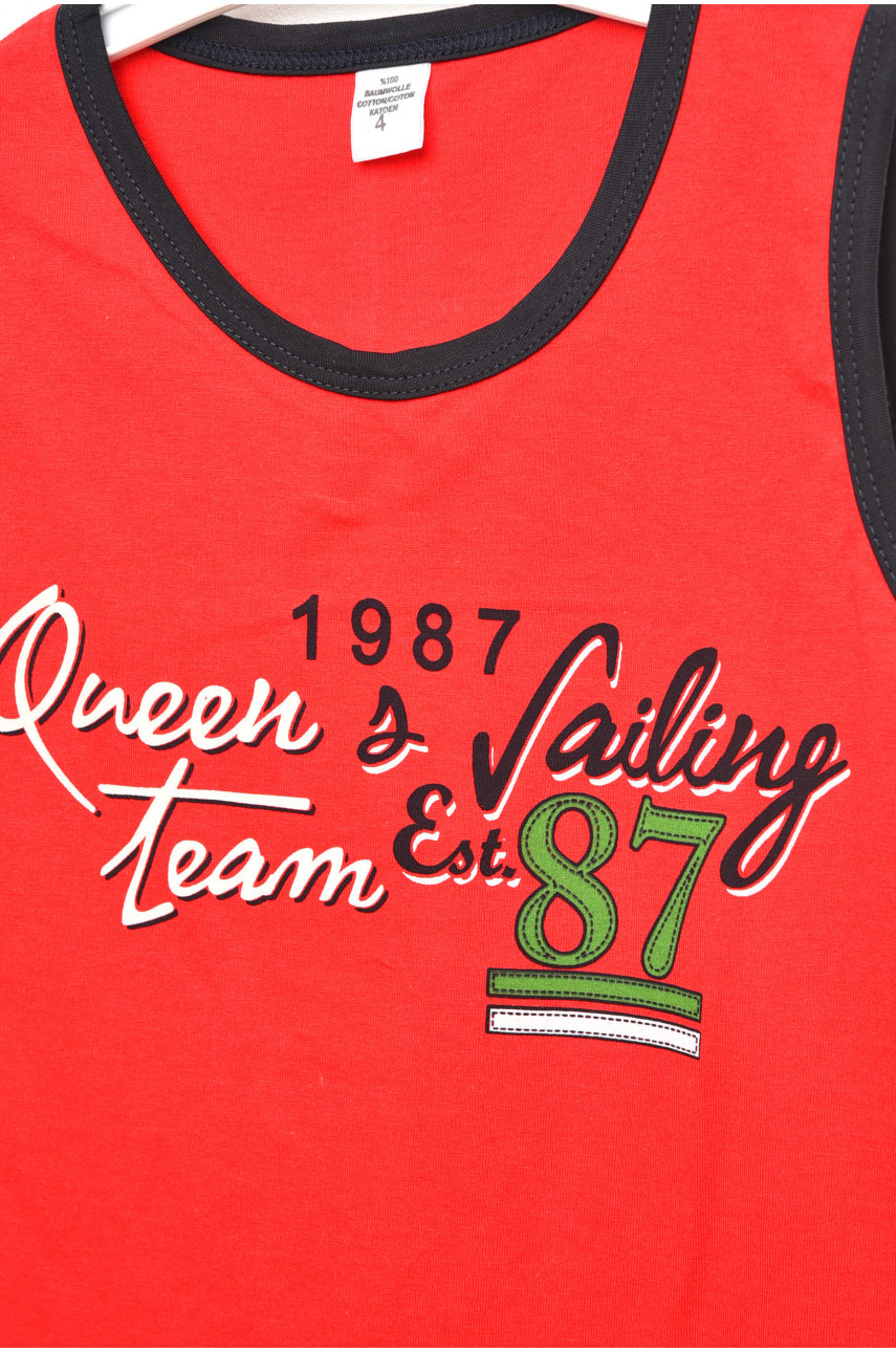 Майка детская для мальчика красного цвета с принтом асорти 203377 Майка детская для мальчика красного цвета с принтом асорти 203377