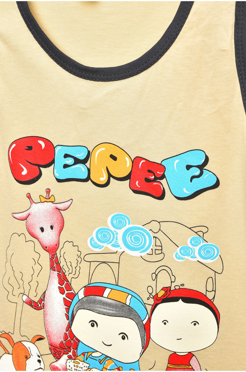 Майка детская для мальчика бежевого цвета с принтом асорти 203380 Майка детская для мальчика бежевого цвета с принтом асорти 203380