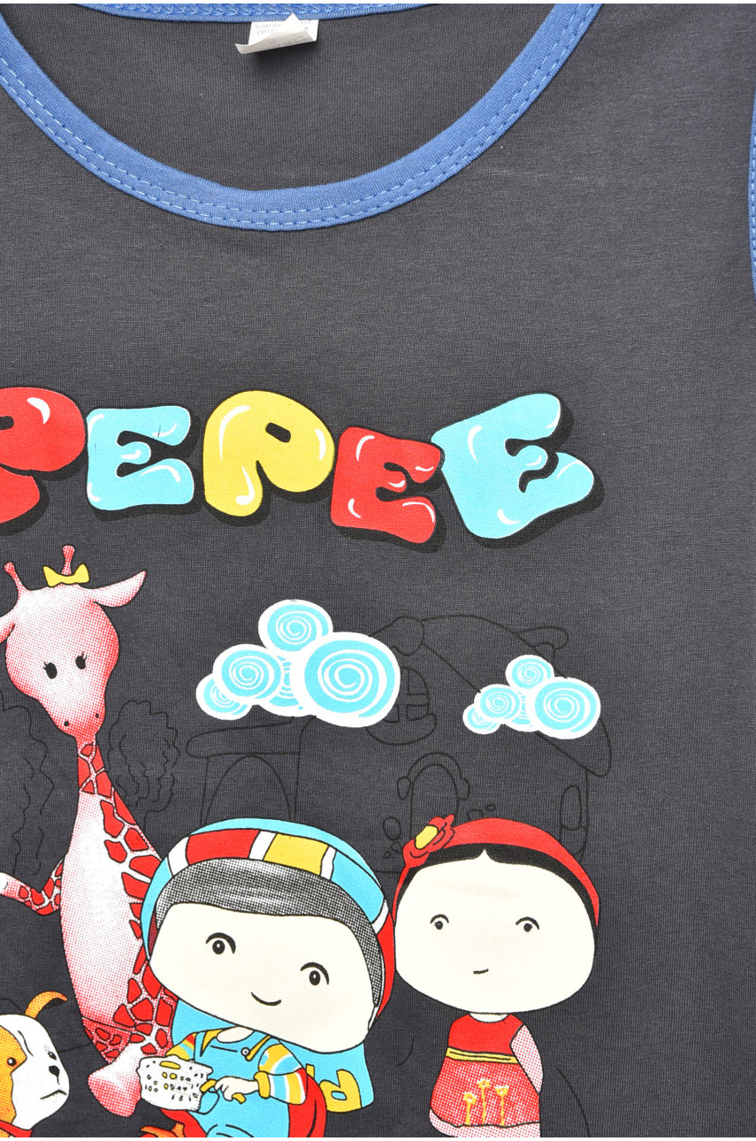 Майка детская для мальчика тёмно-серого цвета с принтом асорти 203382 Майка детская для мальчика тёмно-серого цвета с принтом асорти 203382