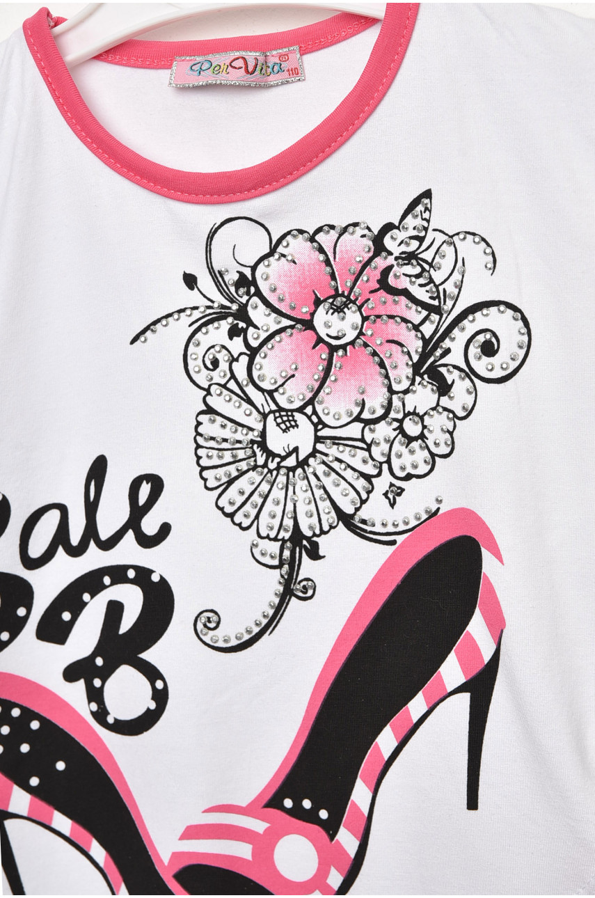 Футболка детская для девочки белого цвета с принтом асорти 203447 Футболка детская для девочки белого цвета с принтом асорти 203447