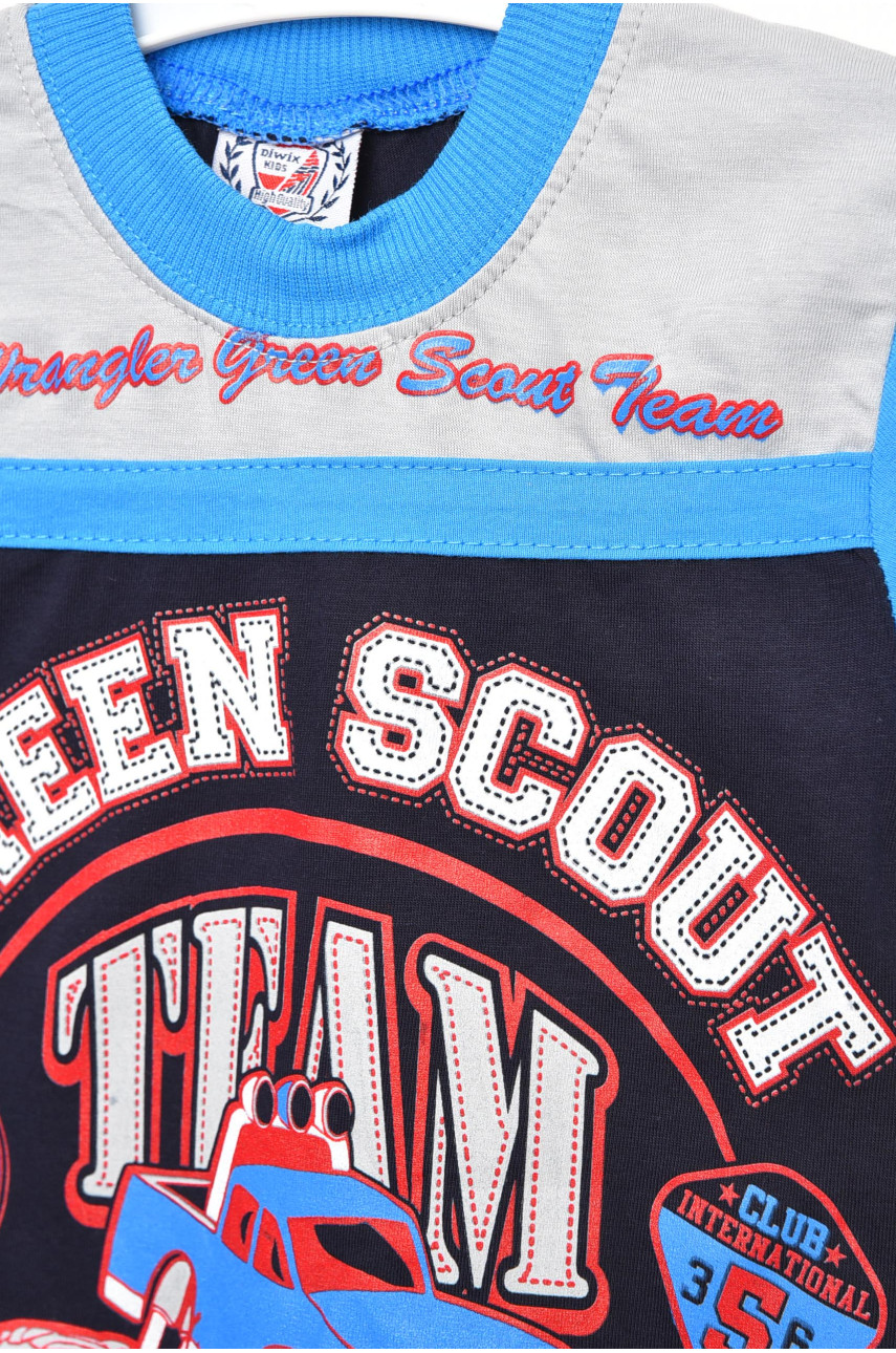 Футболка детская для мальчика тёмно-синего цвета с принтом асорті 203523