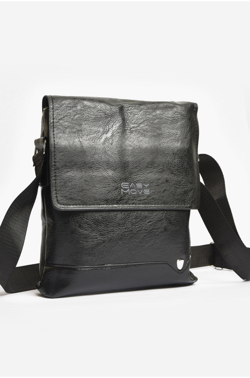 Сумка чоловіча через плече з екошкіри чорного кольору 605 203618