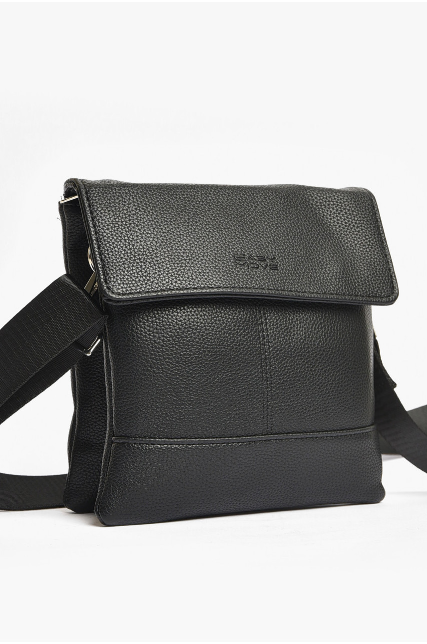 Сумка чоловіча через плече з екошкіри чорного кольору М-13 203643