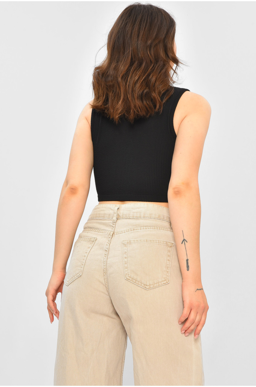 Топ женский однотонный в рубчик черного цвета 203764 Топ женский однотонный в рубчик черного цвета 203764