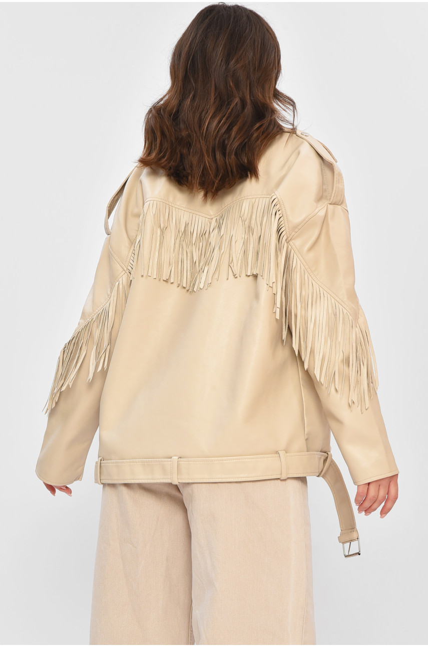 Куртка-косуха жіноча з екошкіри бежевого кольору 2363 203777