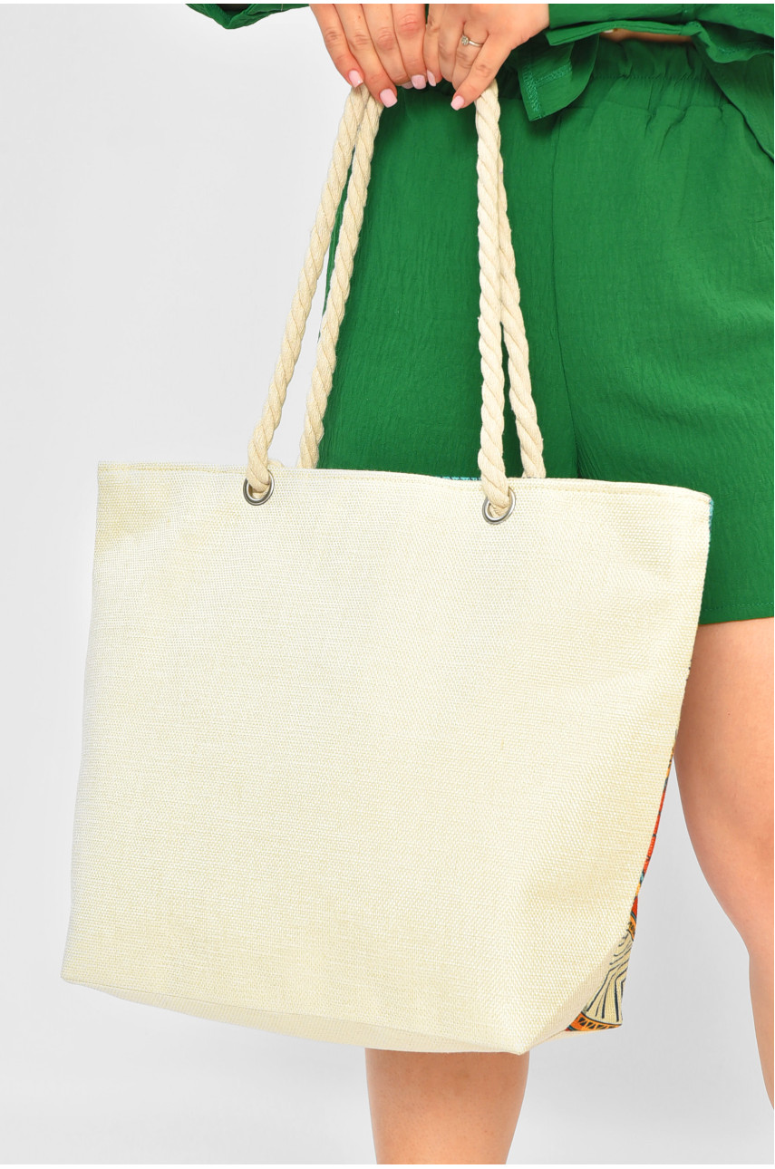 Сумка пляжна жіноча бежевого кольору з принтом VB53077 203831