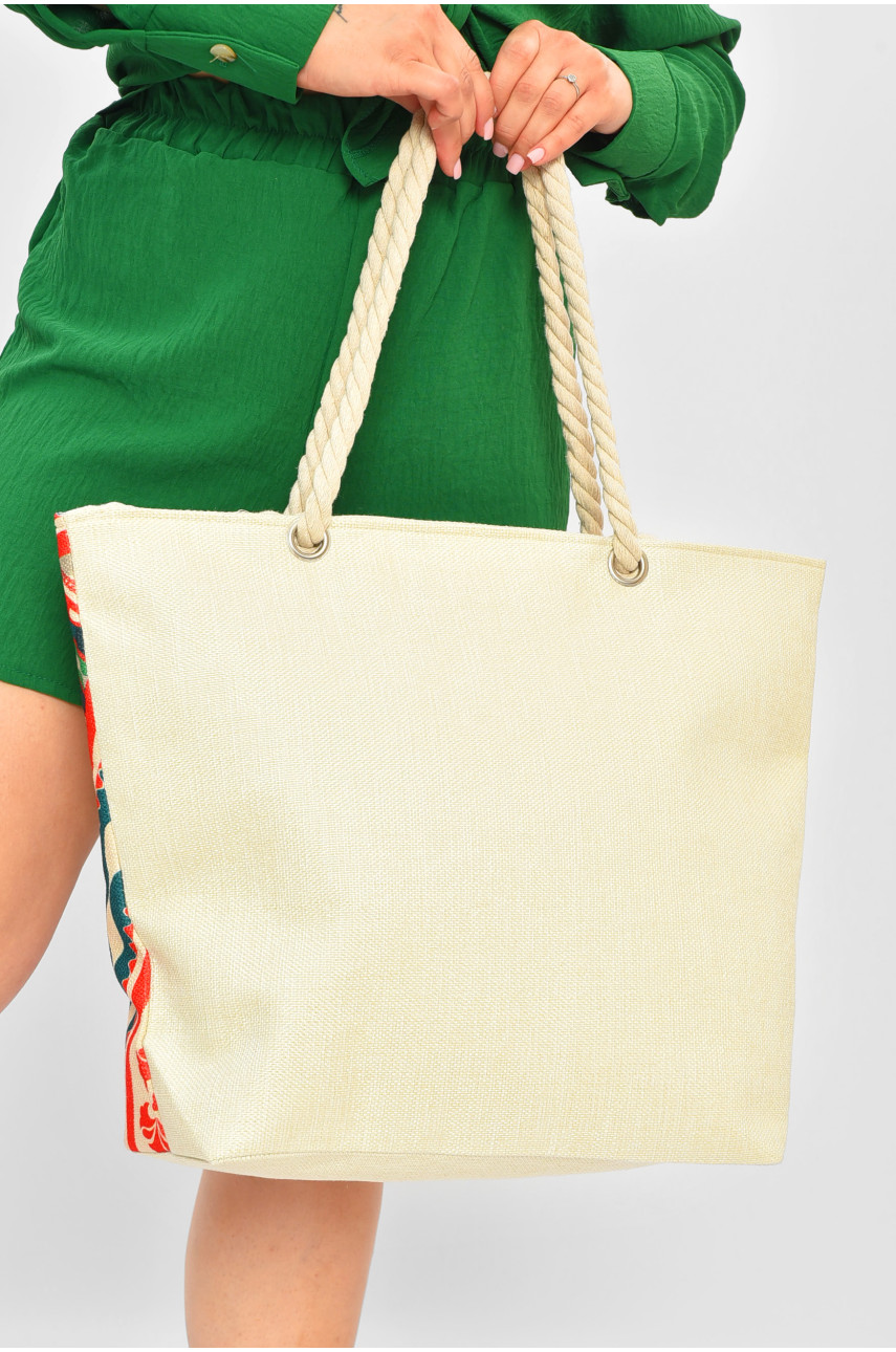 Сумка пляжная женская бежевого цвета с принтом VB53077 203832 Сумка пляжная женская бежевого цвета с принтом VB53077 203832