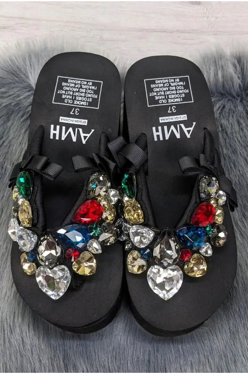 Вьетнамки женские черного цвета со стразами 203959 Вьетнамки женские черного цвета со стразами 203959