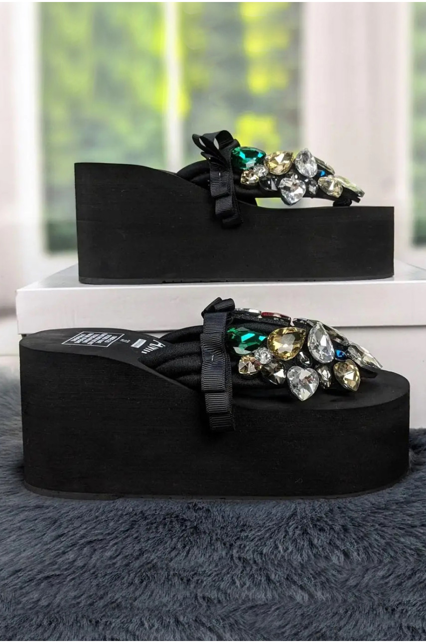 Вьетнамки женские черного цвета со стразами 203959 Вьетнамки женские черного цвета со стразами 203959