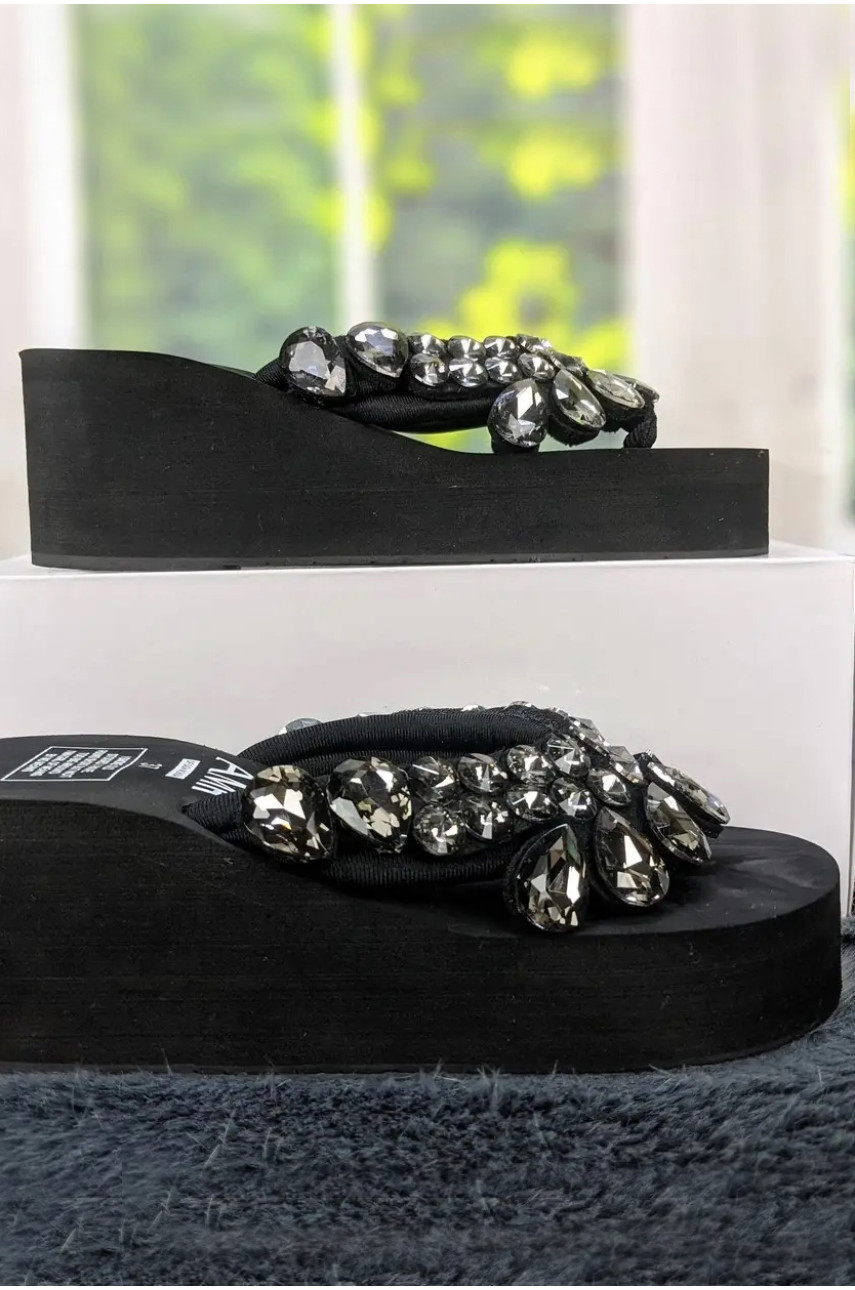 Вьетнамки женские черного цвета со стразами 203960
