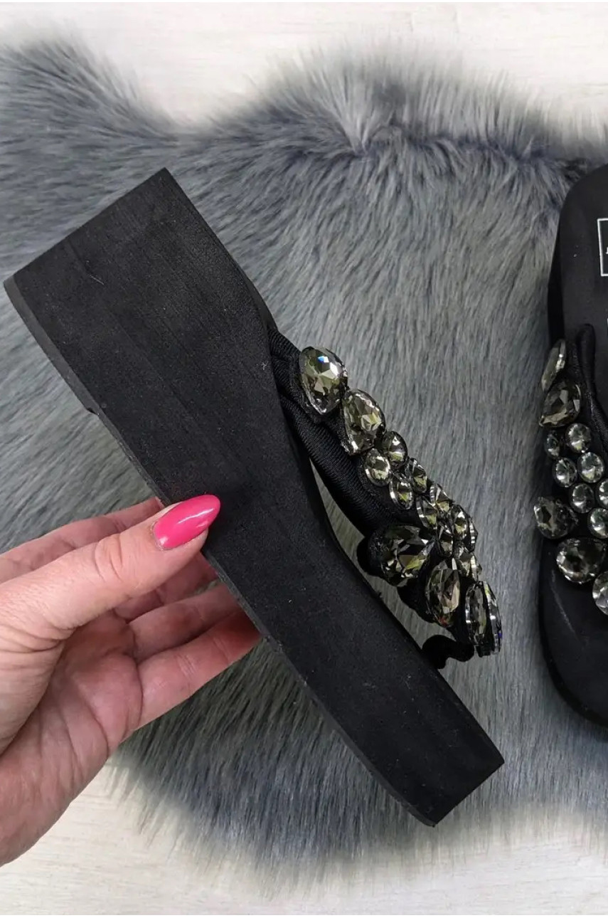 Вьетнамки женские черного цвета со стразами 203960