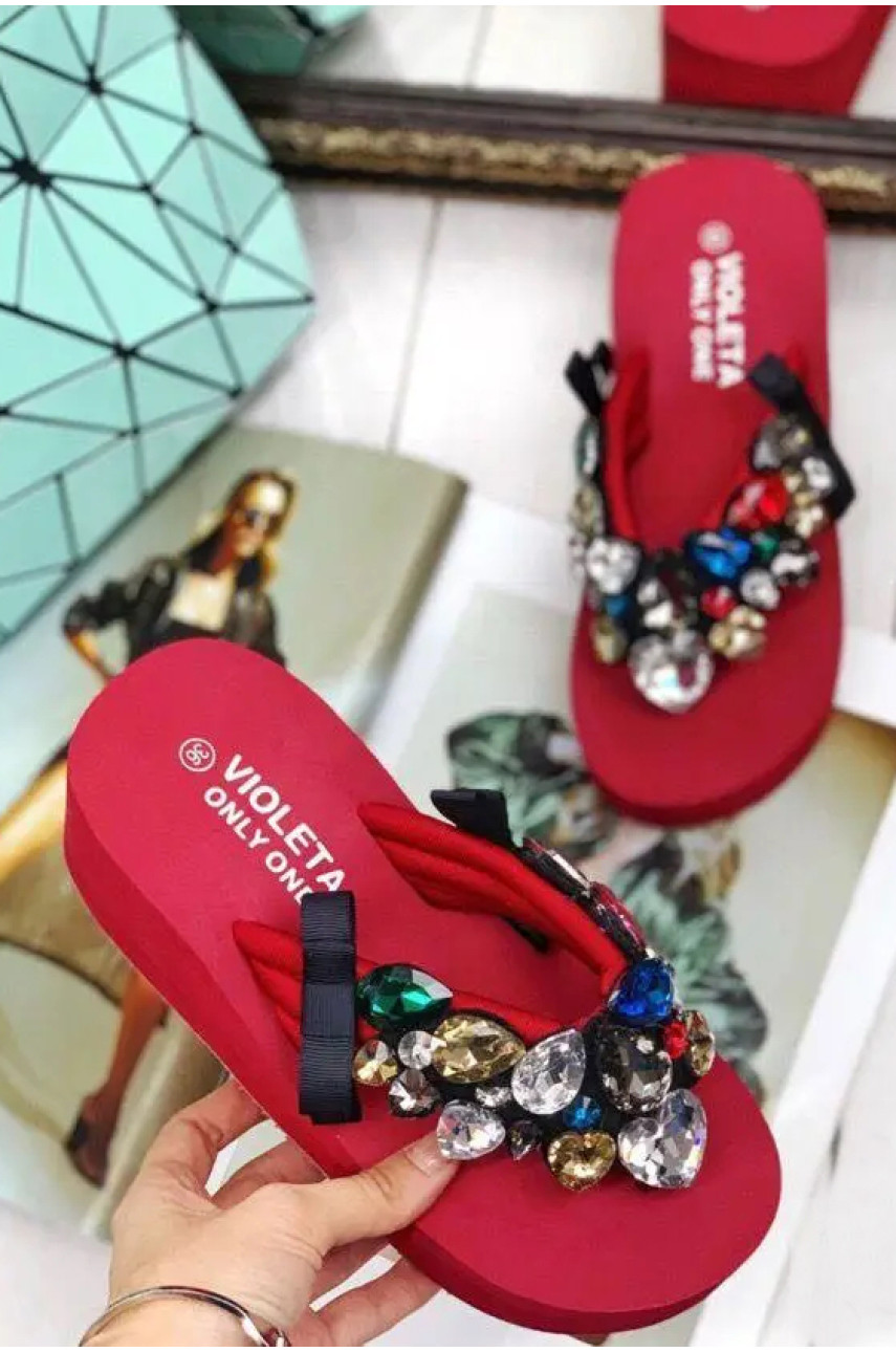 Вьетнамки женские красного цвета со стразами 203964 Вьетнамки женские красного цвета со стразами 203964