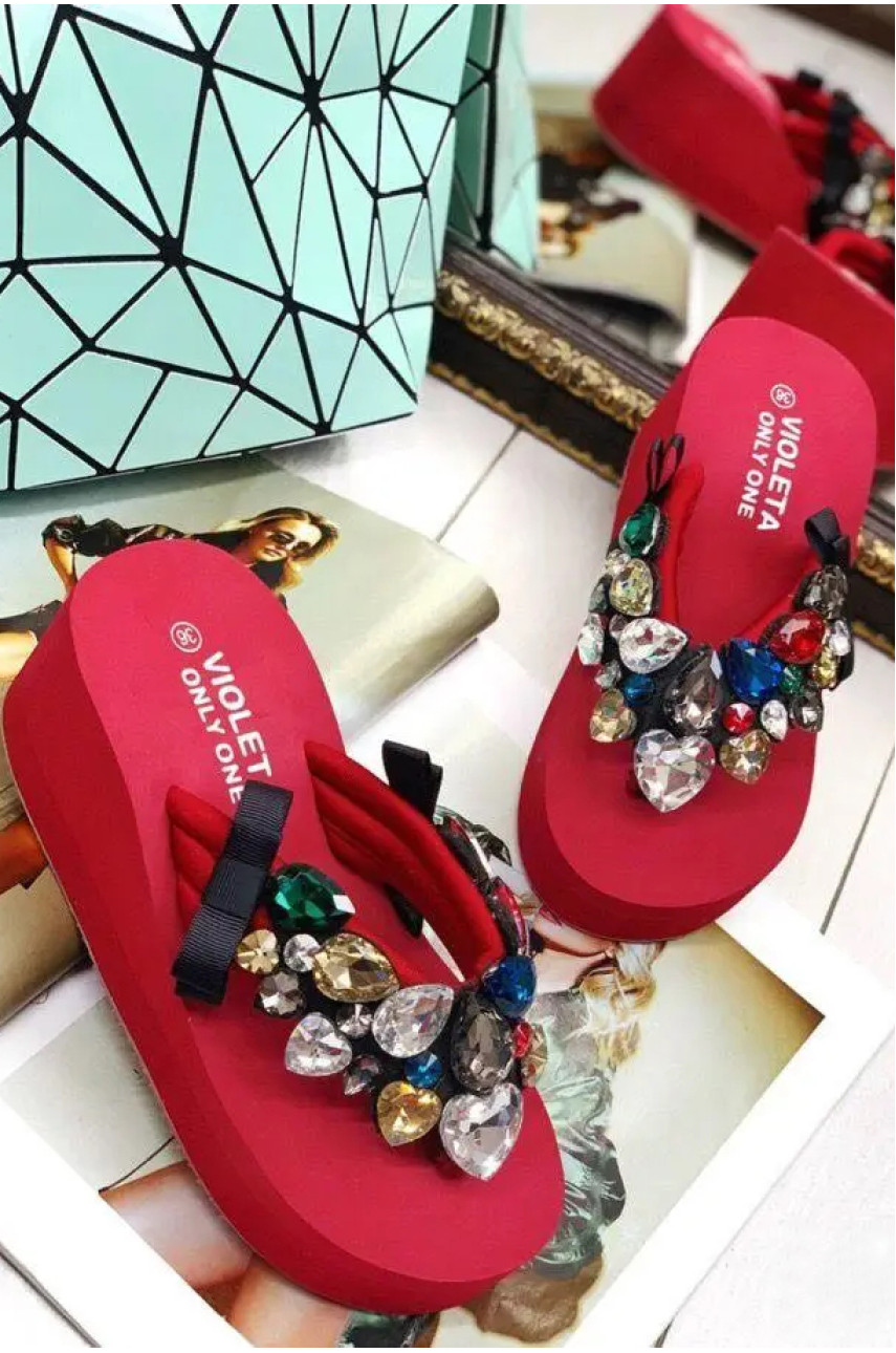 Вьетнамки женские красного цвета со стразами 203964 Вьетнамки женские красного цвета со стразами 203964