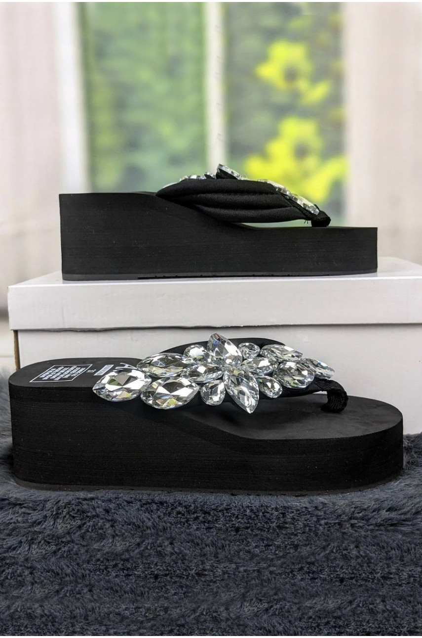 Вьетнамки женские черного цвета со стразами 203966 Вьетнамки женские черного цвета со стразами 203966