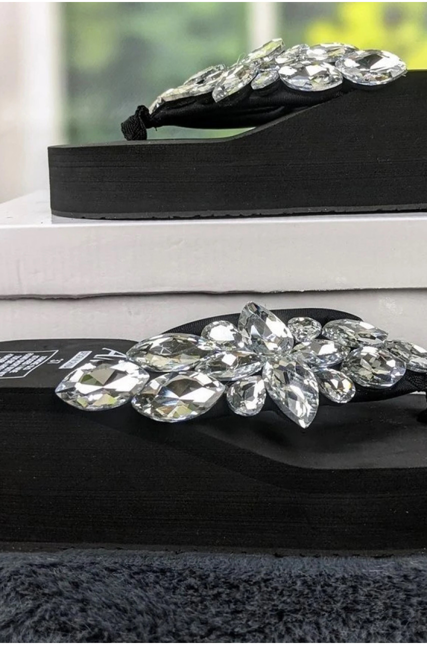 Вьетнамки женские черного цвета со стразами 203966 Вьетнамки женские черного цвета со стразами 203966