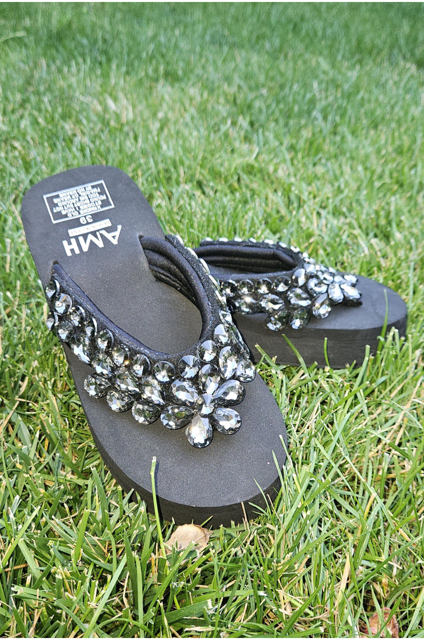 Вьетнамки женские черного цвета со стразами 203967