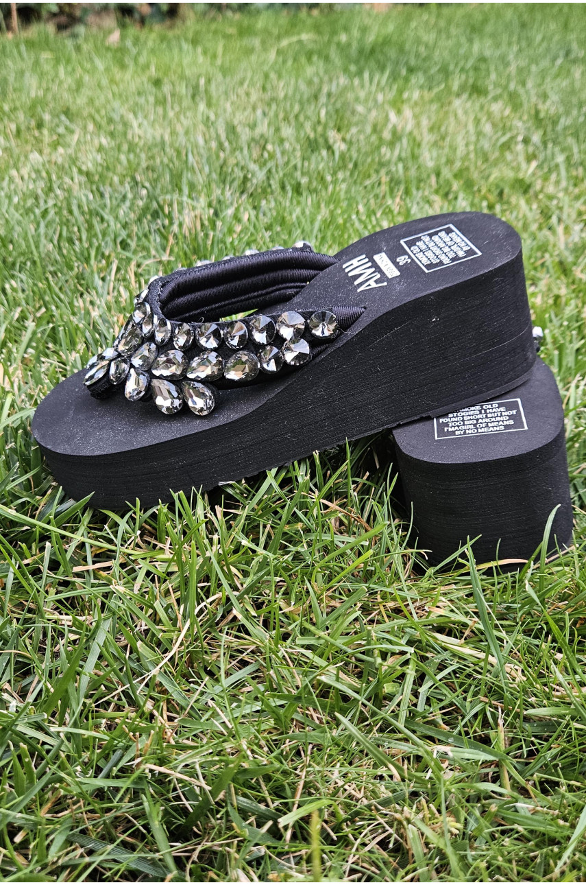 Вьетнамки женские черного цвета со стразами 203967