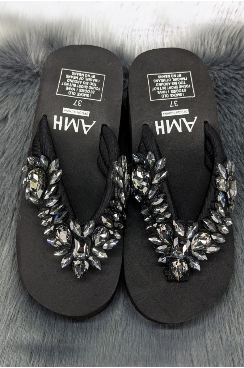Вьетнамки женские черного цвета со стразами 203968