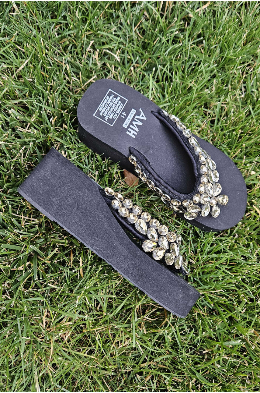Вьетнамки женские черного цвета со стразами 203969 Вьетнамки женские черного цвета со стразами 203969