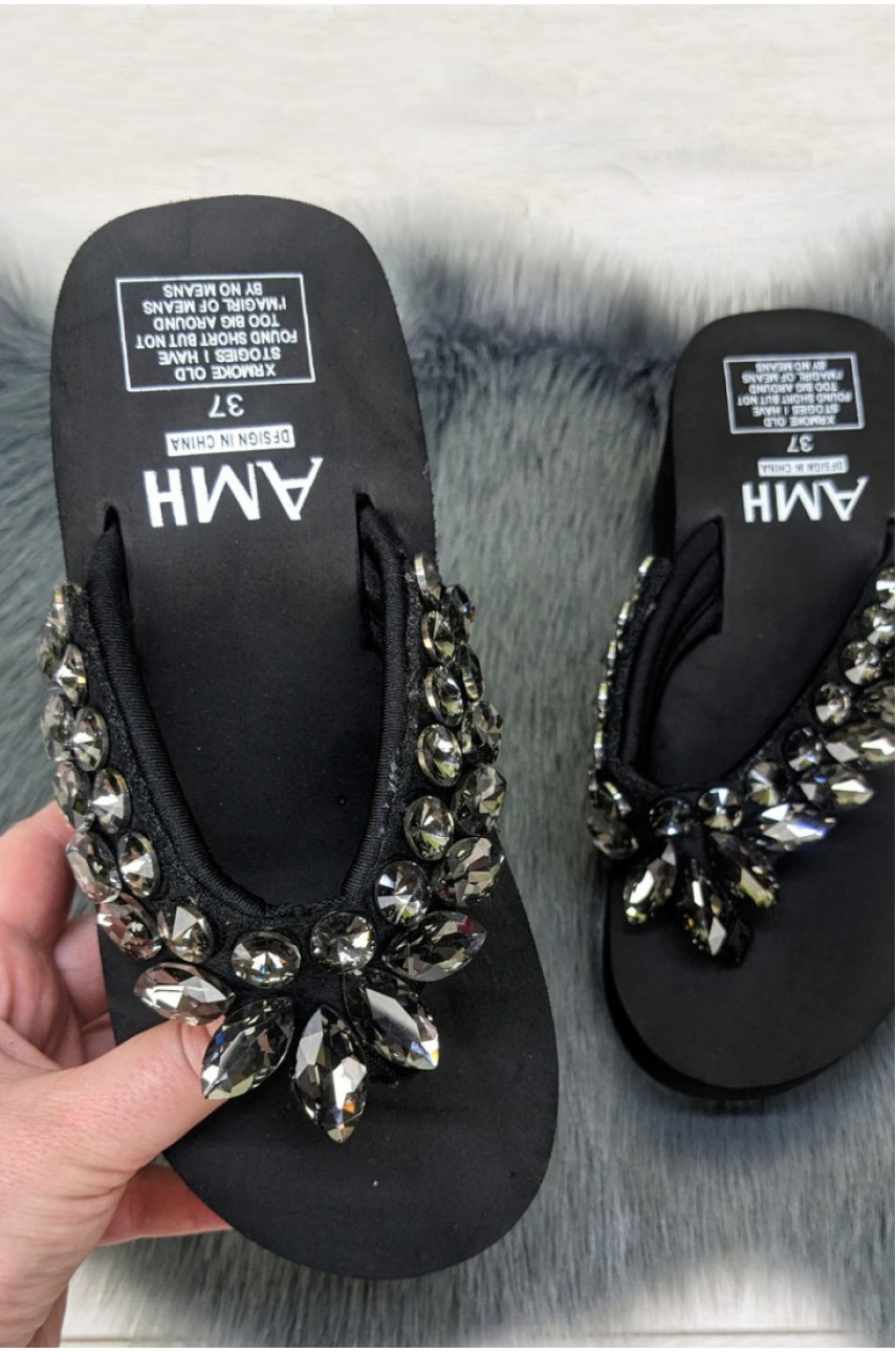 Вьетнамки женские черного цвета со стразами 203971
