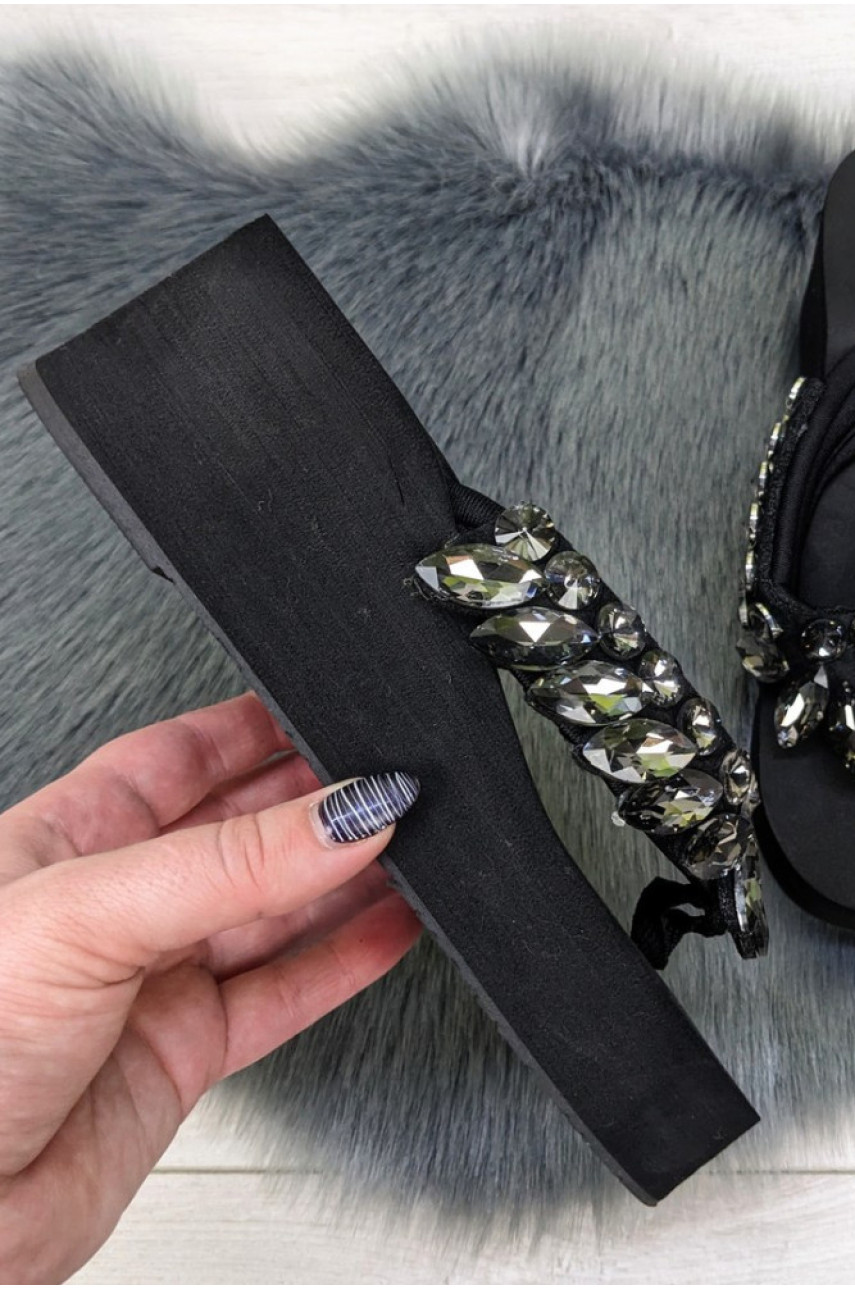 Вьетнамки женские черного цвета со стразами 203971