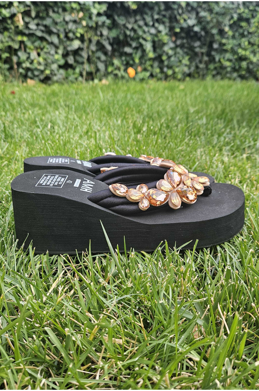 Вьетнамки женские черного цвета со стразами 203974