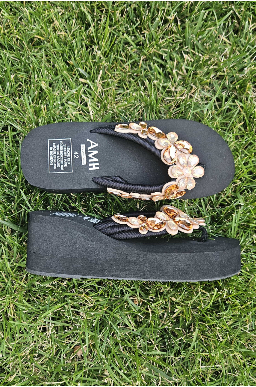 Вьетнамки женские черного цвета со стразами 203974