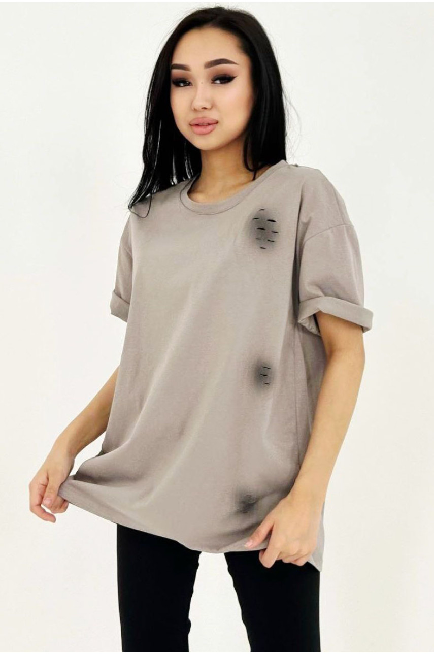 Футболка женская полубатальная бежевого цвета 85996 204019 Футболка женская полубатальная бежевого цвета 85996 204019