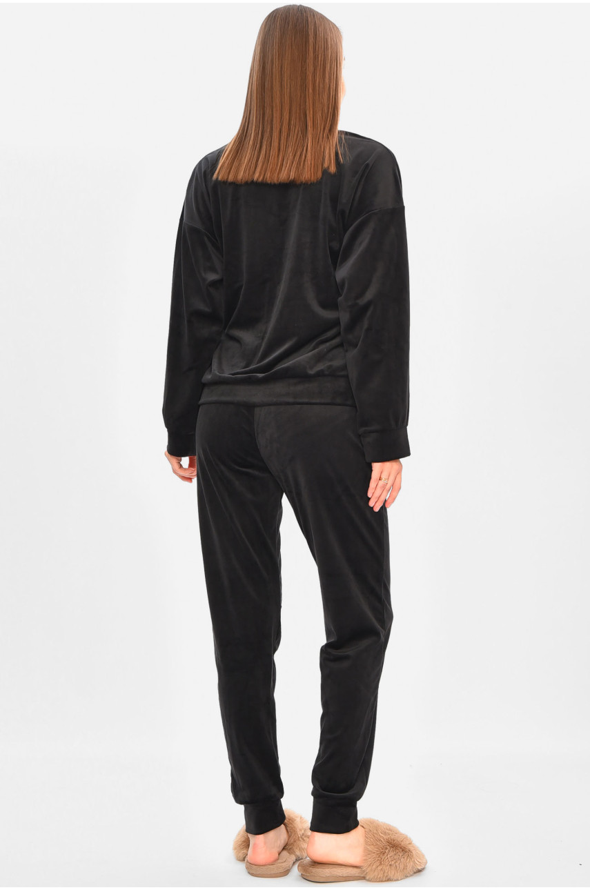 Пижама женская велюровая черного цвета 204054 Пижама женская велюровая черного цвета 204054