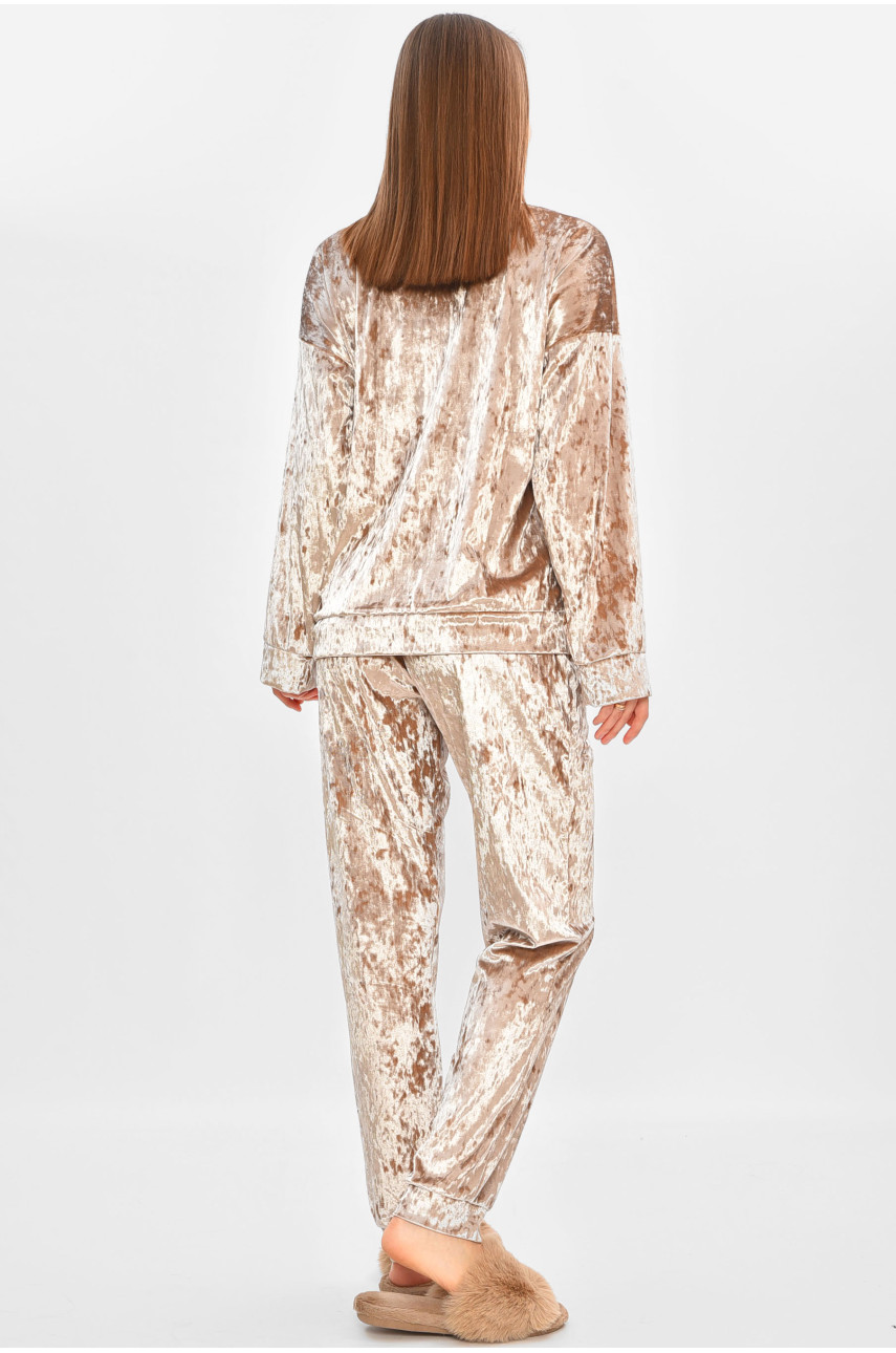 Піжама жіноча велюрова бежевого кольору 204057 Піжама жіноча велюрова бежевого кольору 204057