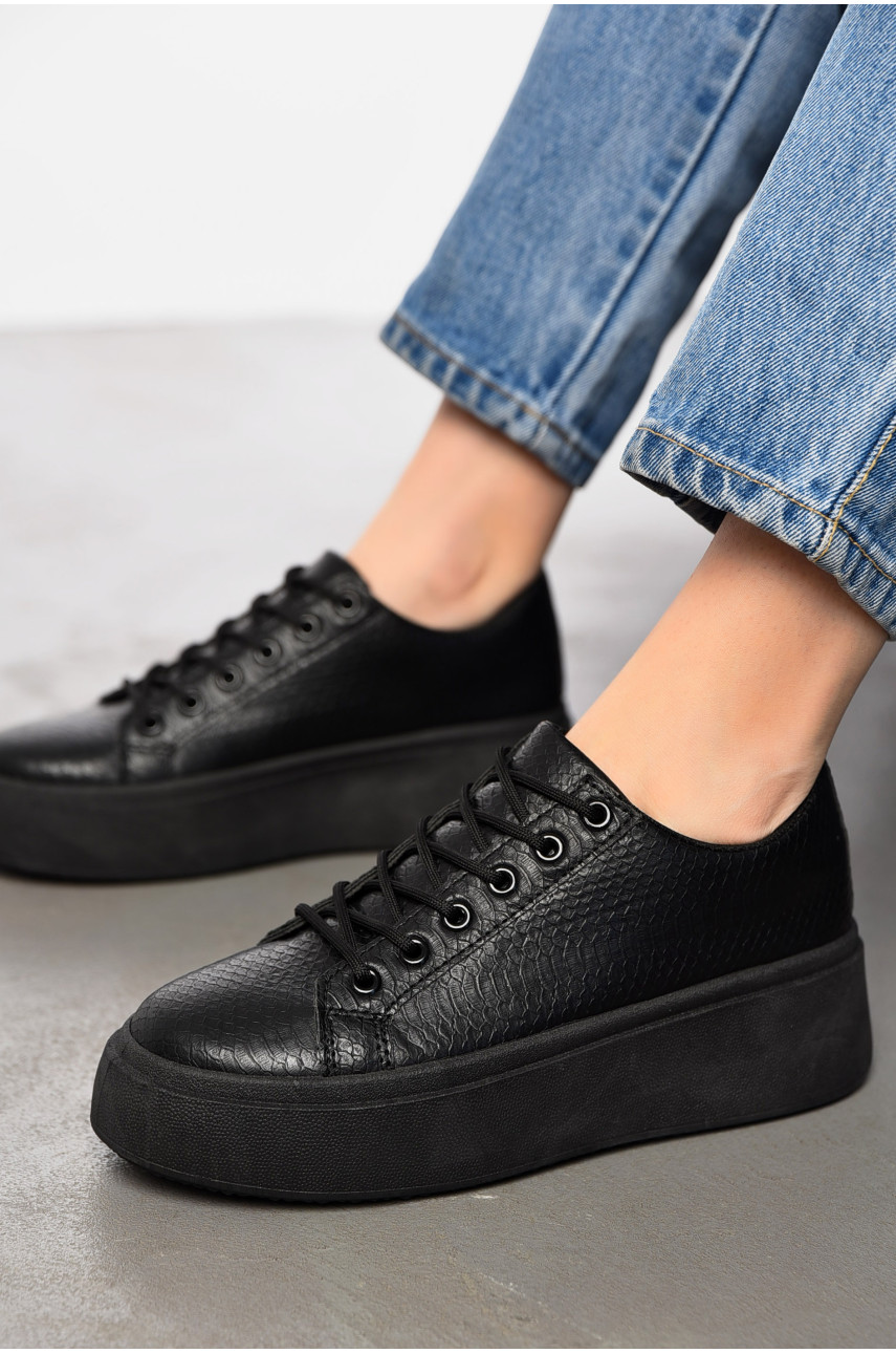 Кроссовки женские черного цвета на шнуровке Уценка 2024-10-1 204061