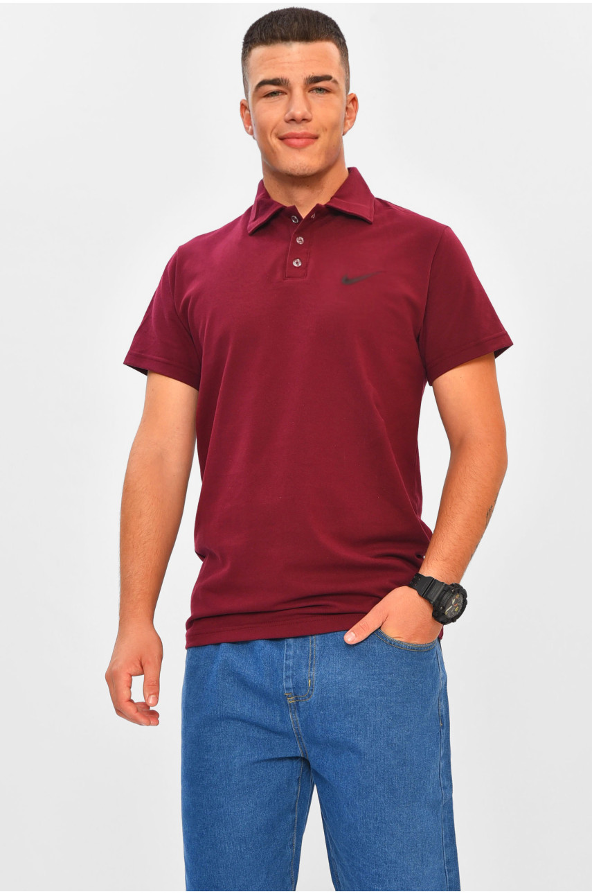 Футболка мужская поло однотонная бордового цвета 204066