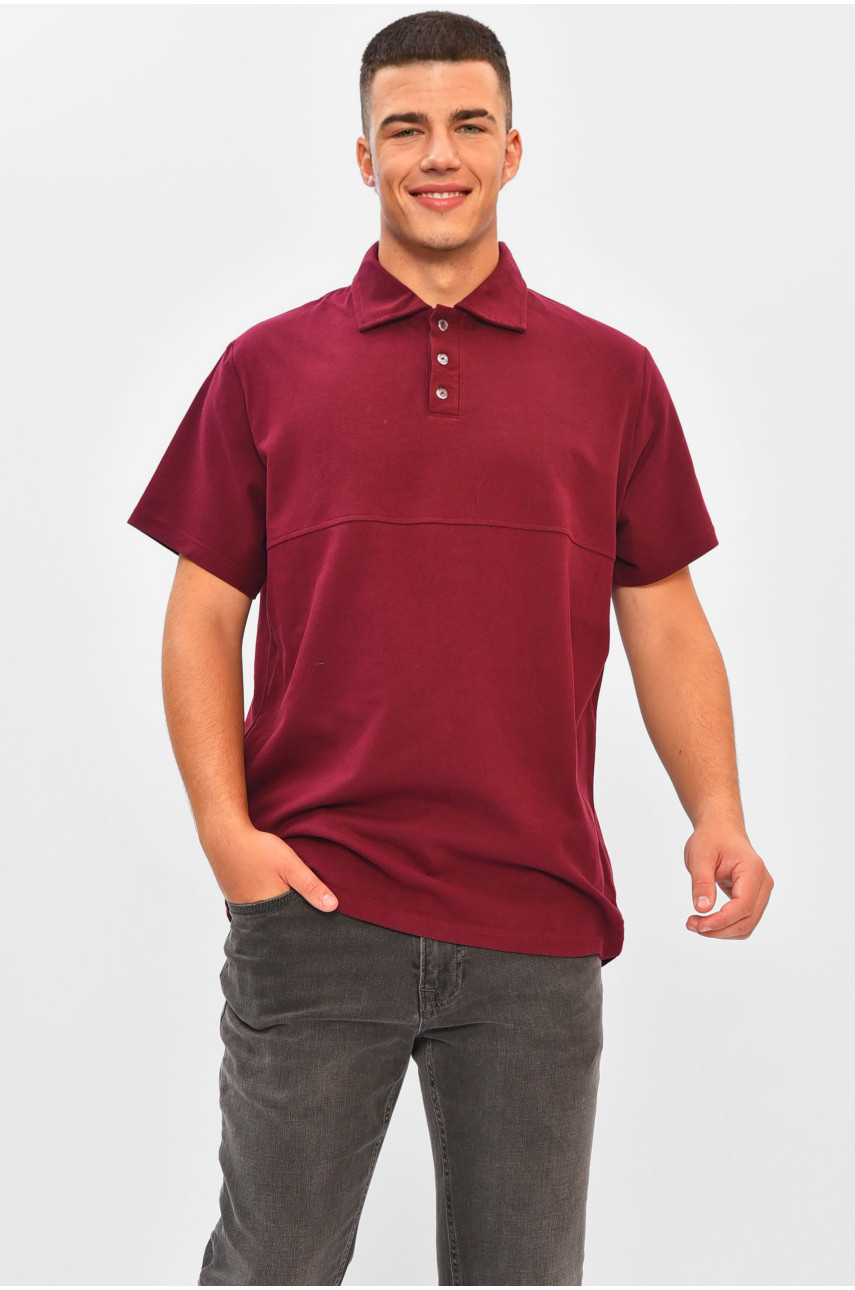 Футболка мужская поло однотонная бордового цвета 204068