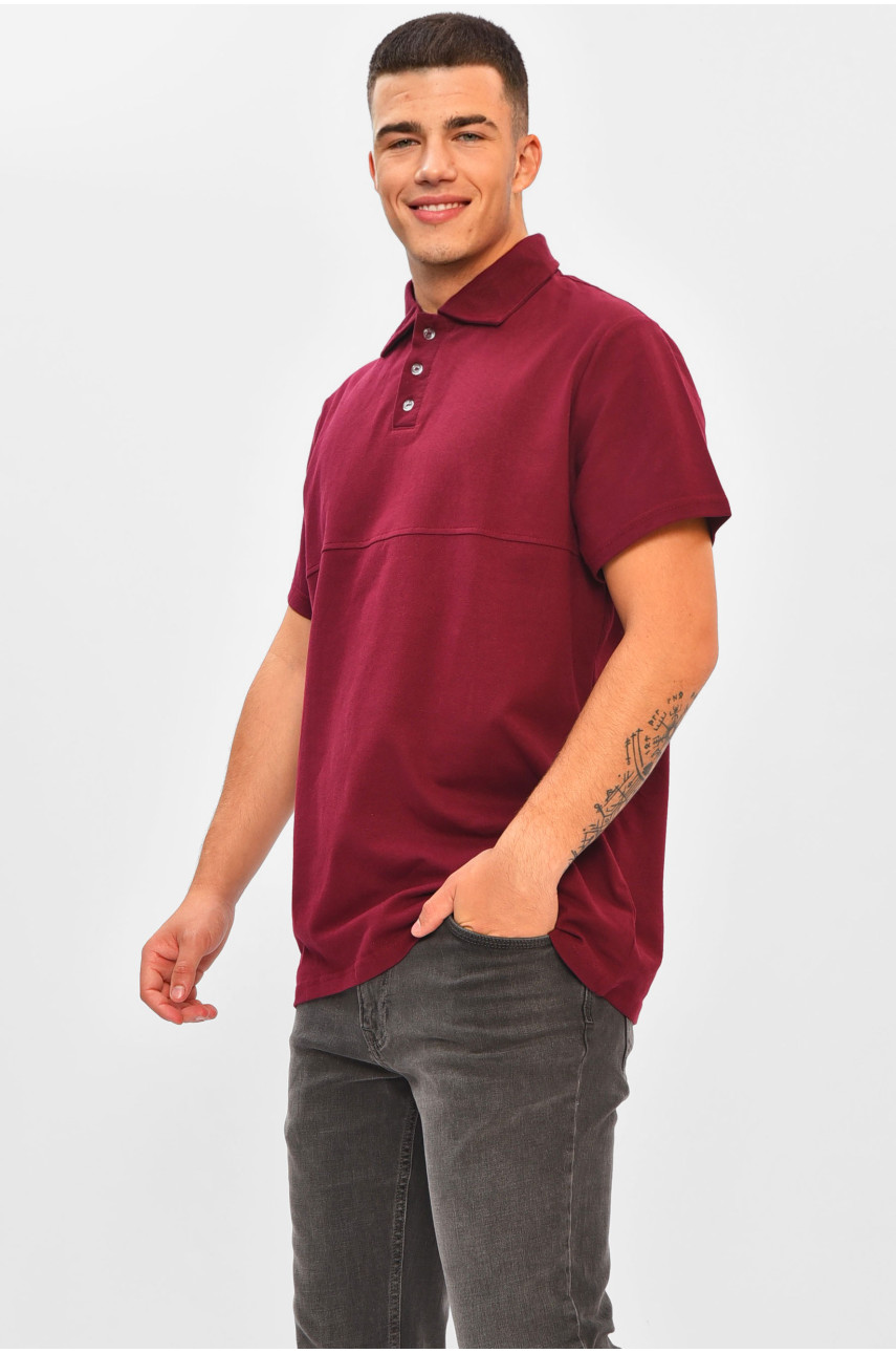 Футболка мужская поло однотонная бордового цвета 204068