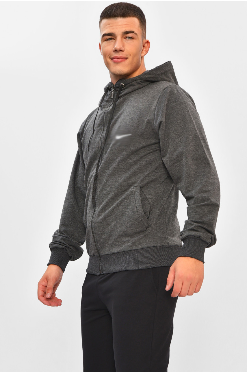 Кофта мужская однотонная тёмно-серого цвета 204089 Кофта мужская однотонная тёмно-серого цвета 204089