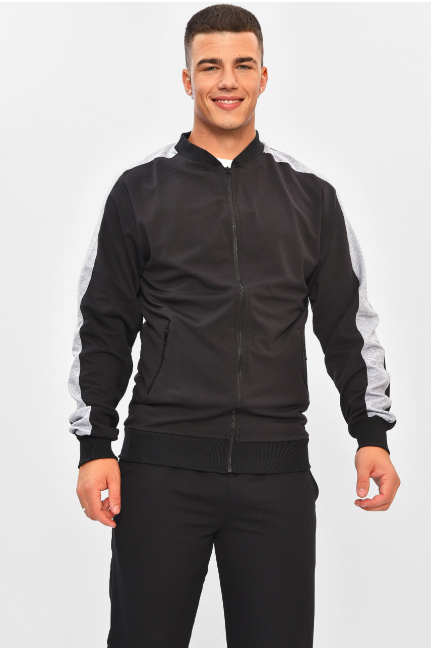 Кофта мужская черного цвета на молнии 204100