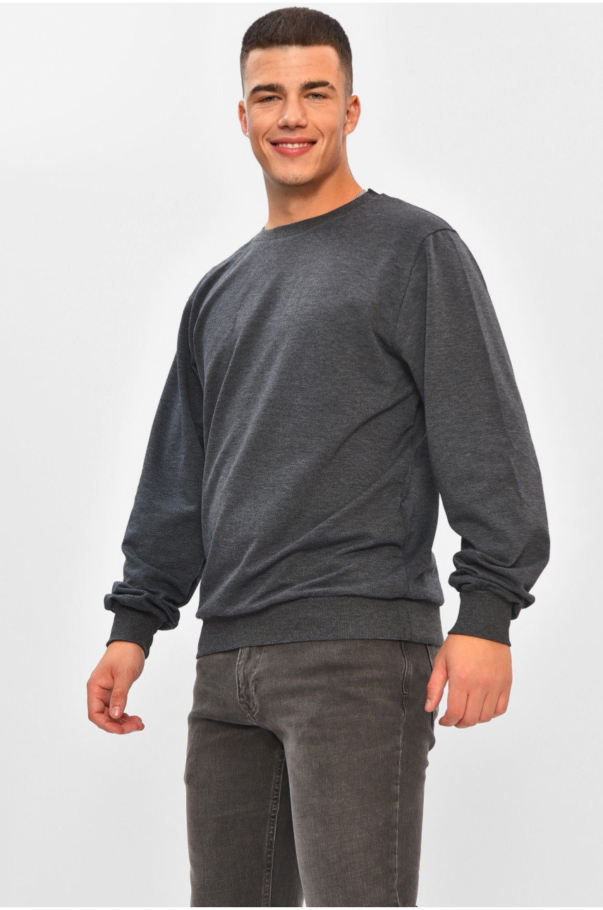 Кофта мужская однотонная тёмно-серого цвета 204103 Кофта мужская однотонная тёмно-серого цвета 204103