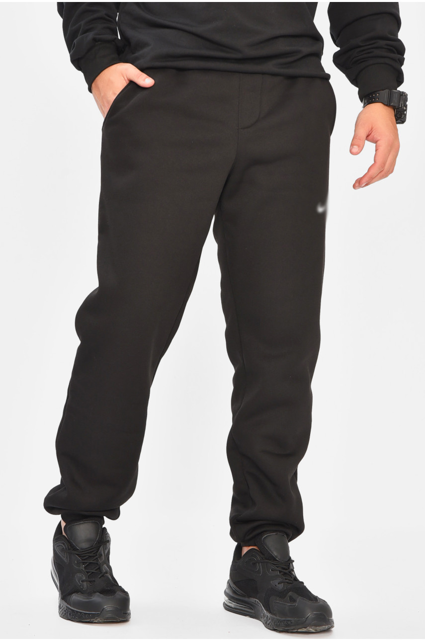 Спортивні штани чоловічі на флісі чорного кольору 204145 Спортивні штани чоловічі на флісі чорного кольору 204145