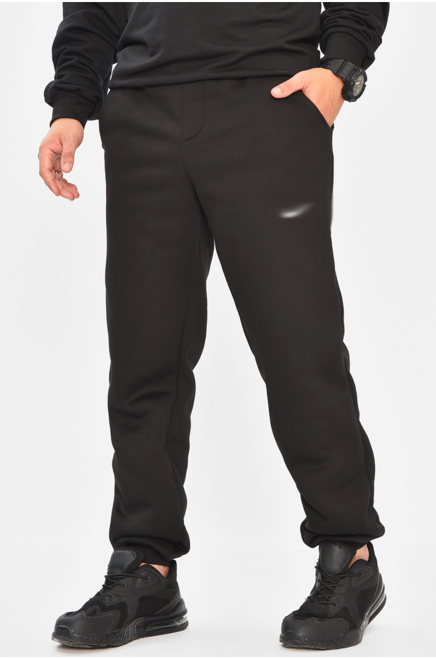 Спортивні штани чоловічі на флісі чорного кольору 204145 Спортивні штани чоловічі на флісі чорного кольору 204145