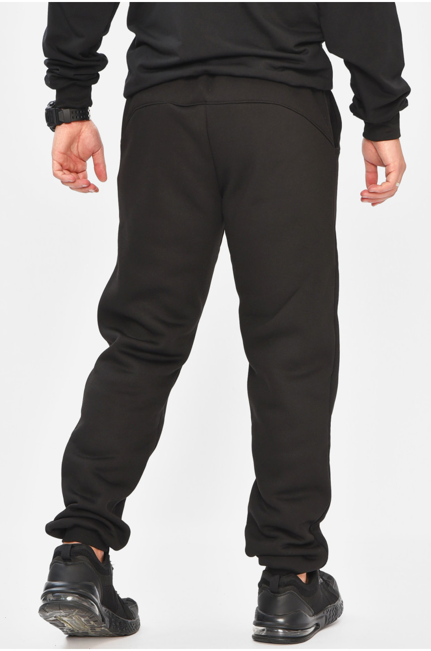 Спортивні штани чоловічі на флісі чорного кольору 204145 Спортивні штани чоловічі на флісі чорного кольору 204145