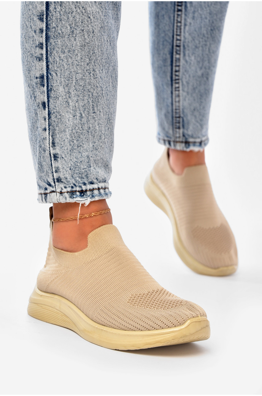 Кроссовки женские бежевого цвета текстиль 777-в1139 204237