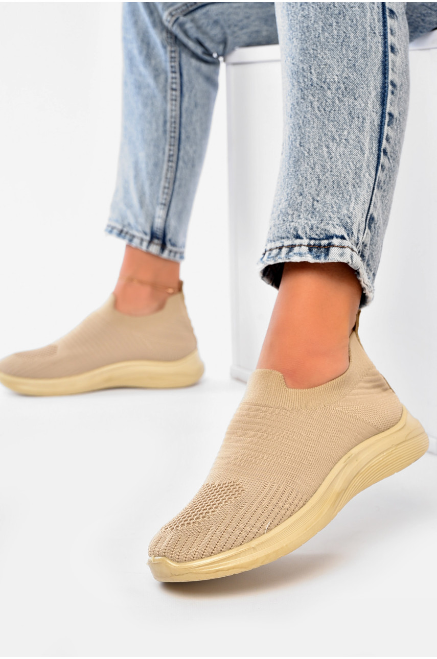 Кроссовки женские бежевого цвета текстиль 777-в1139 204237