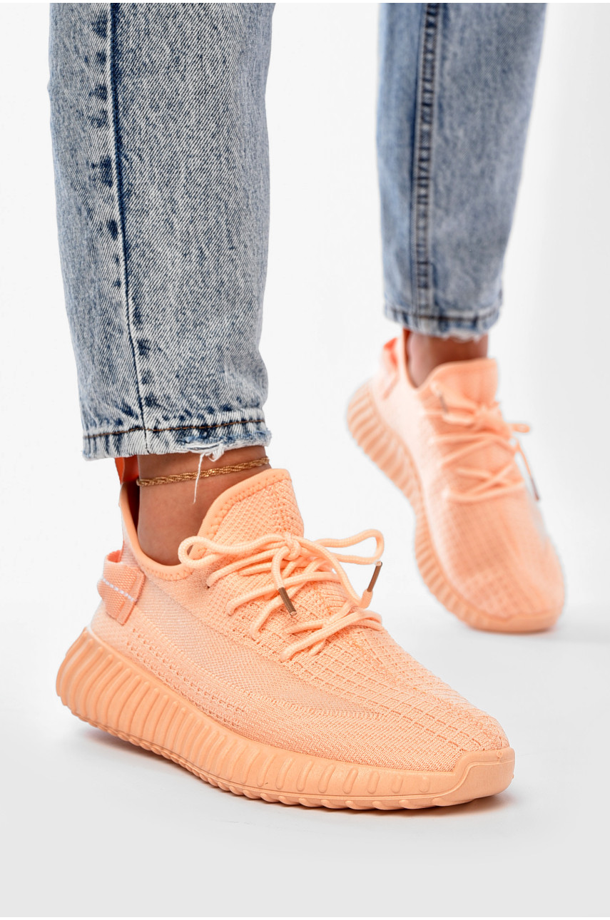 Кроссовки женские персикового цвета текстиль 777-в1084 204238