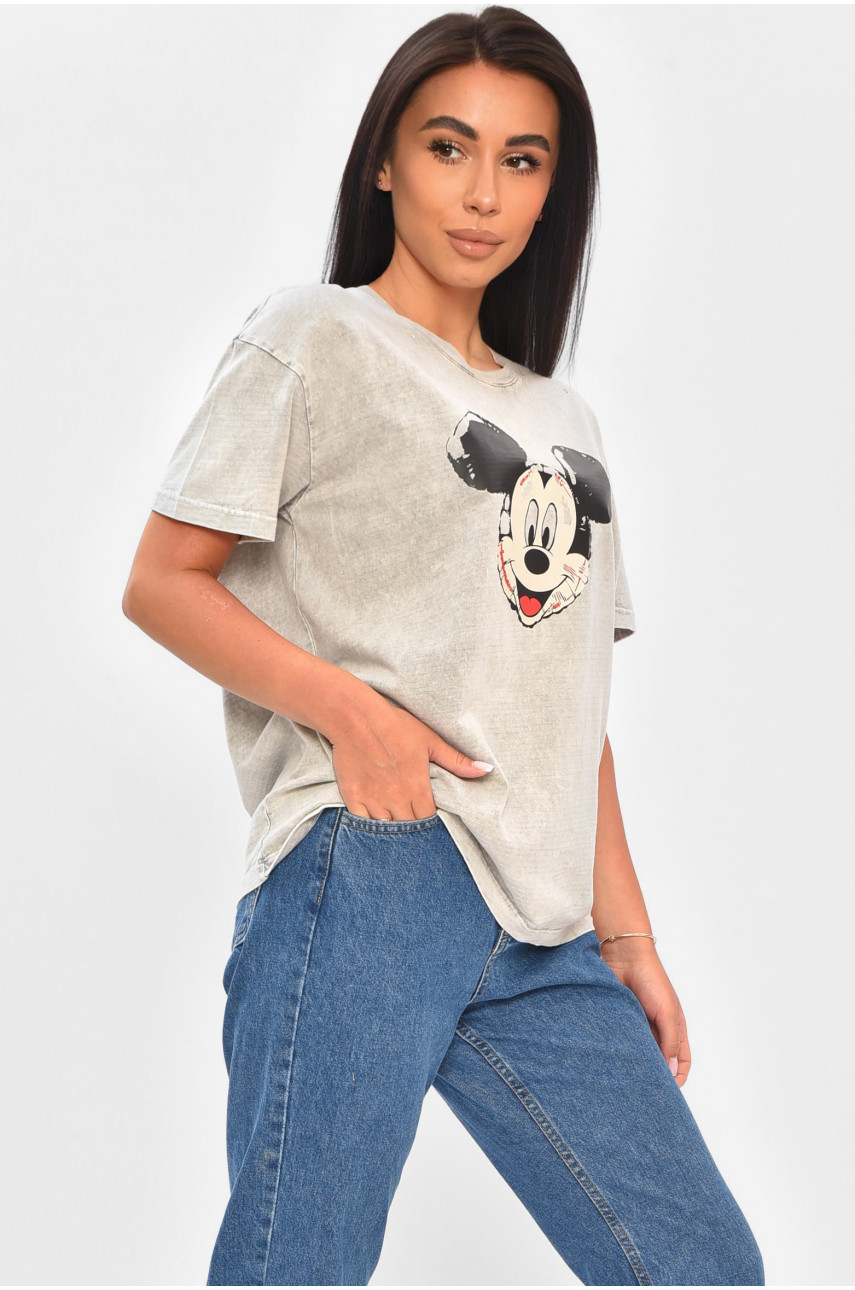 Футболка женская однотонная серого цвета с принтом 204280