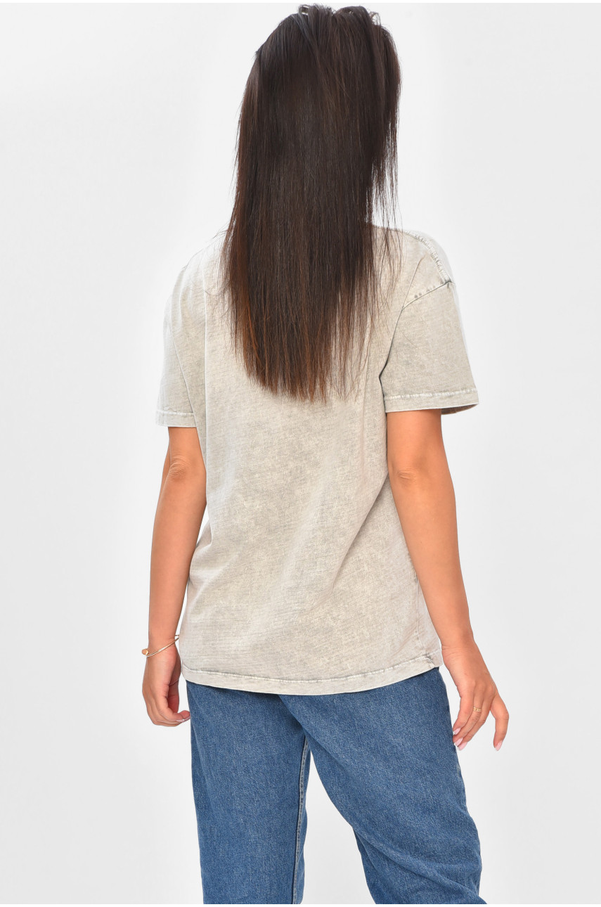 Футболка женская однотонная серого цвета с принтом 204280